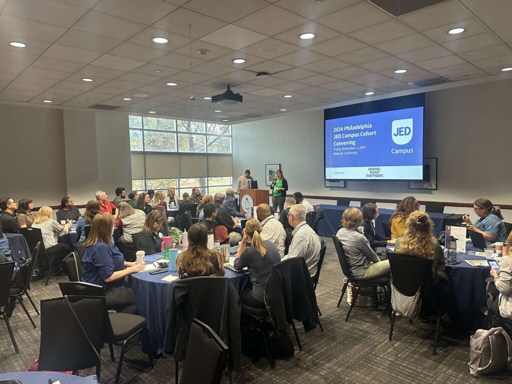 Educators participating in the Philadelphia JED Campus cohort meet at Widener University in Chester, Pennsylvania.